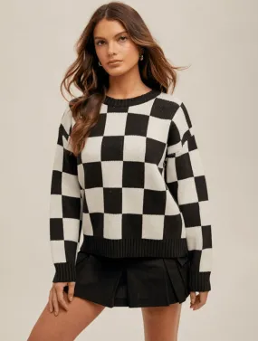 Checker Print Crewneck Sweater