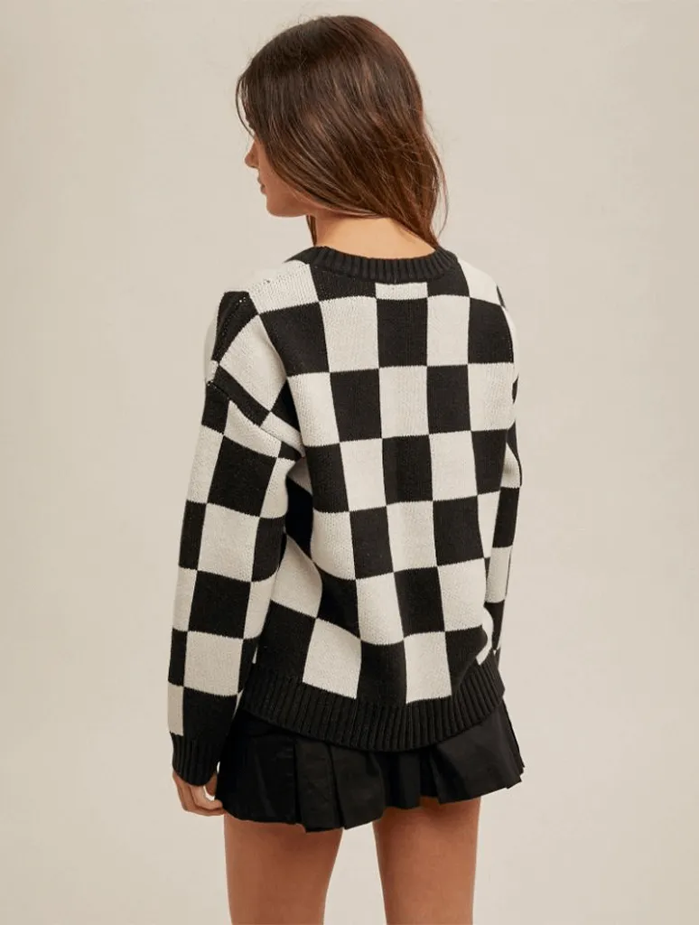 Checker Print Crewneck Sweater