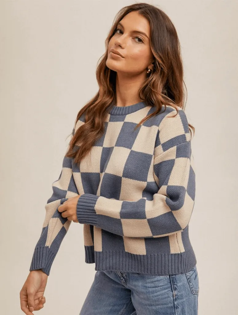 Checker Print Crewneck Sweater