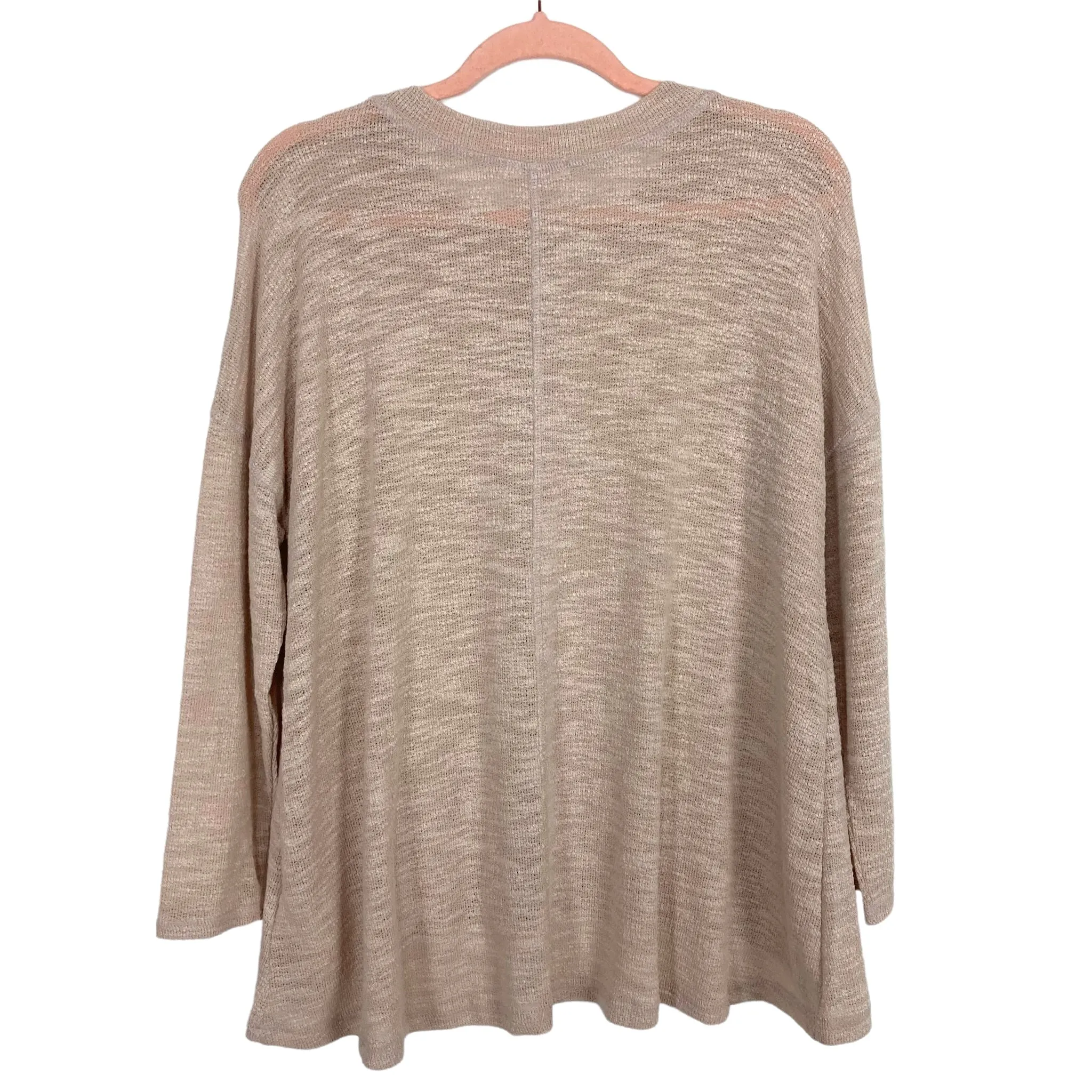 Cherish Beige Open Knit with Pocket Seamed Sweater- Size M