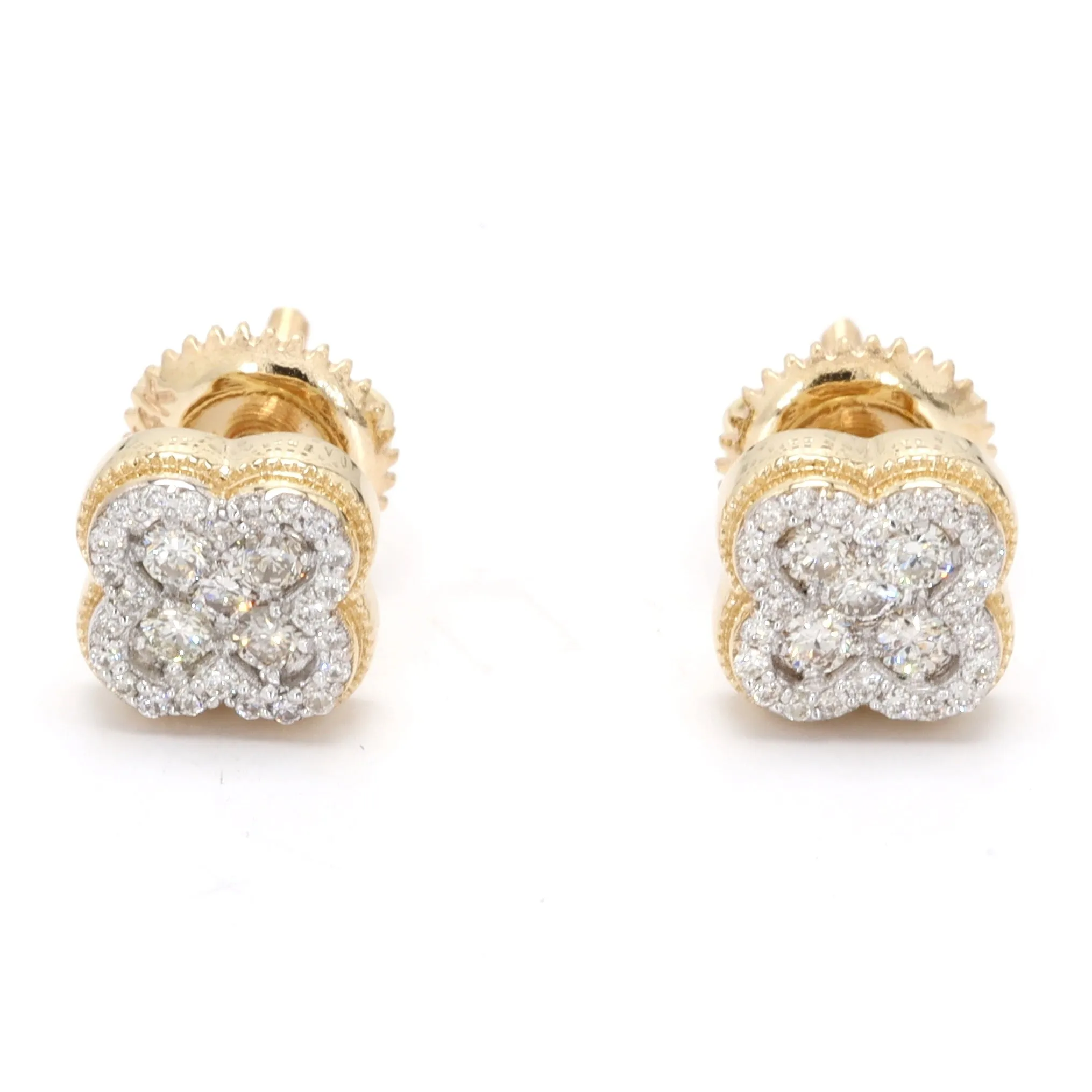 Clover Halo Diamond Earrings Solid 14K Gold