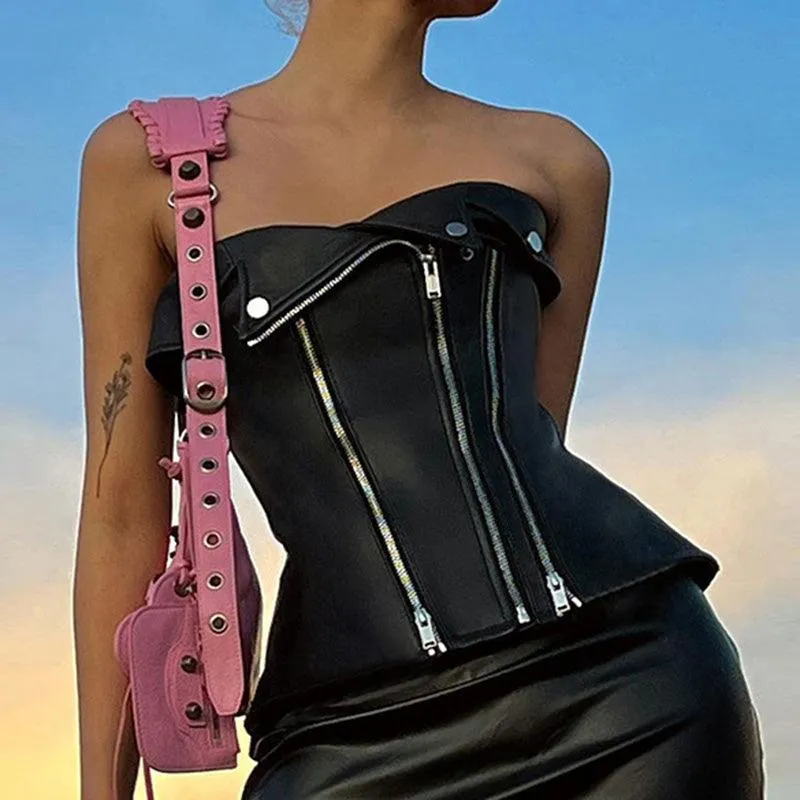 Clubwear Leather Tube Corset Top