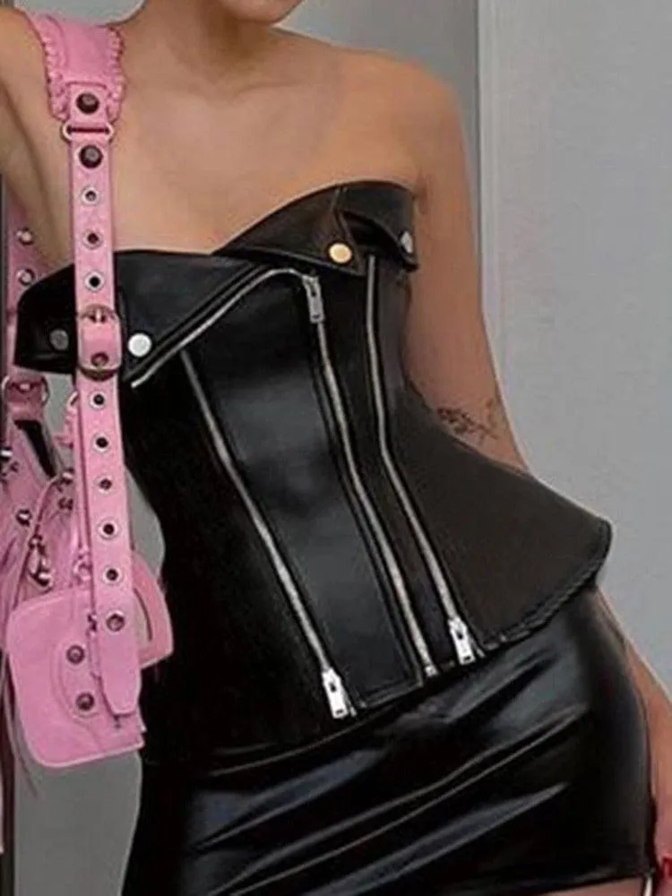 Clubwear Leather Tube Corset Top