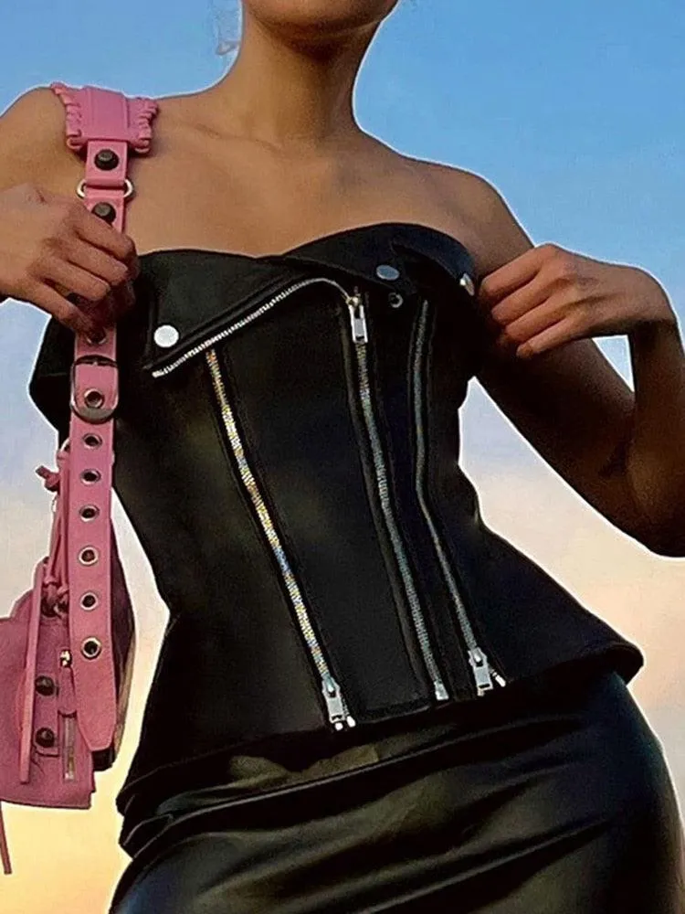 Clubwear Leather Tube Corset Top