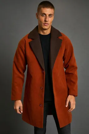 Contrast Collar Single Breasted Overcoat | boohooMAN UK