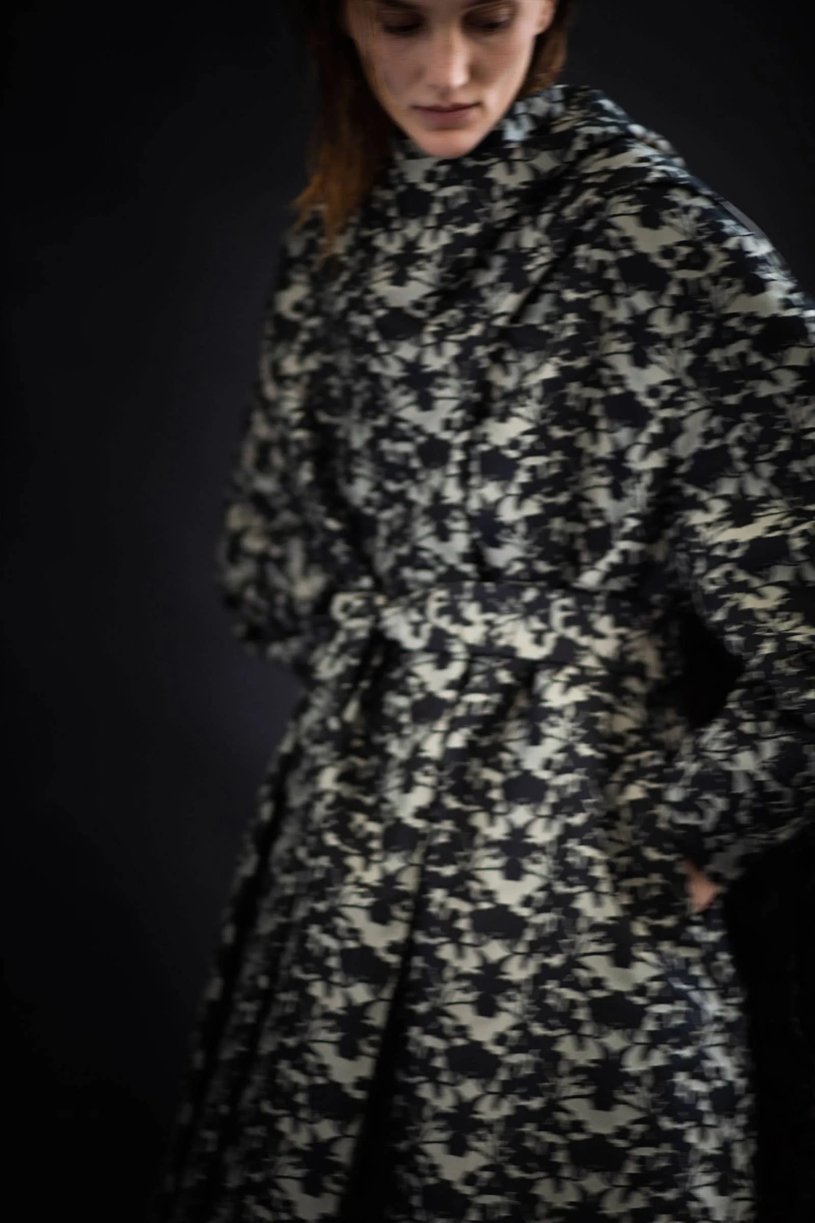 Cream Black Cymbidium Jacquard Coat-dress