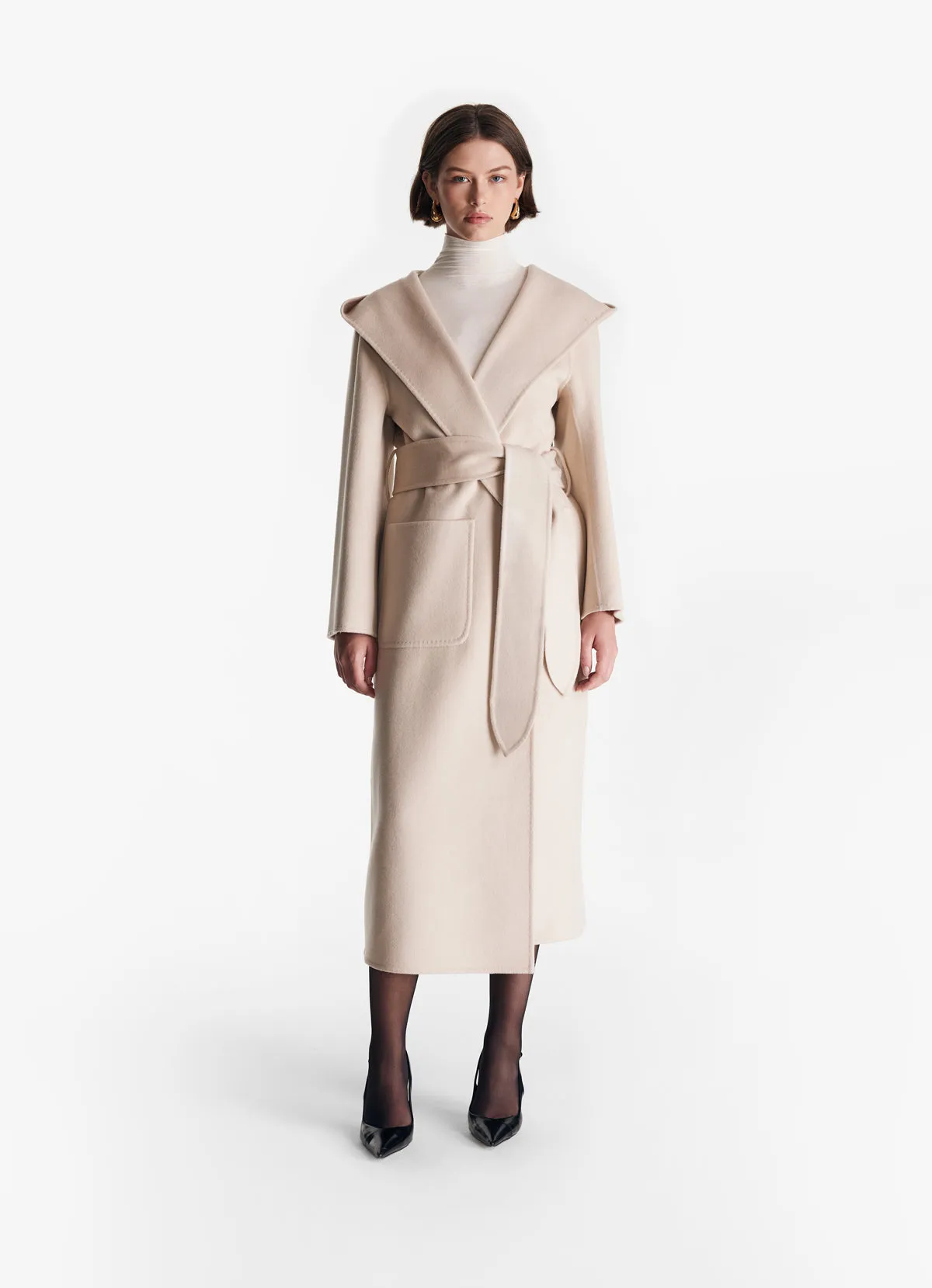 Cream Cashmere-Blend Wrap Coat