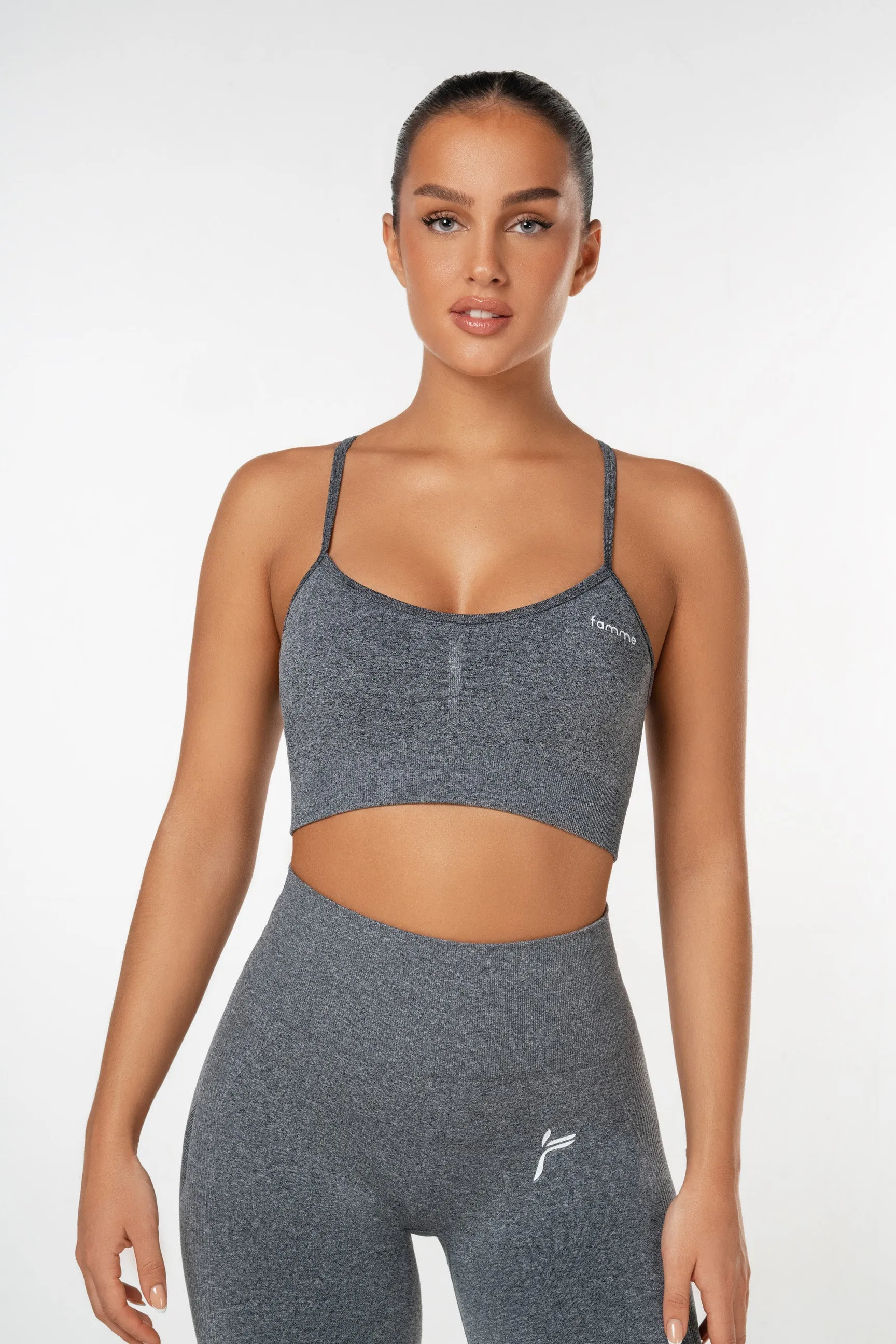 Dark Grey Peachy Scrunch Sports Bra