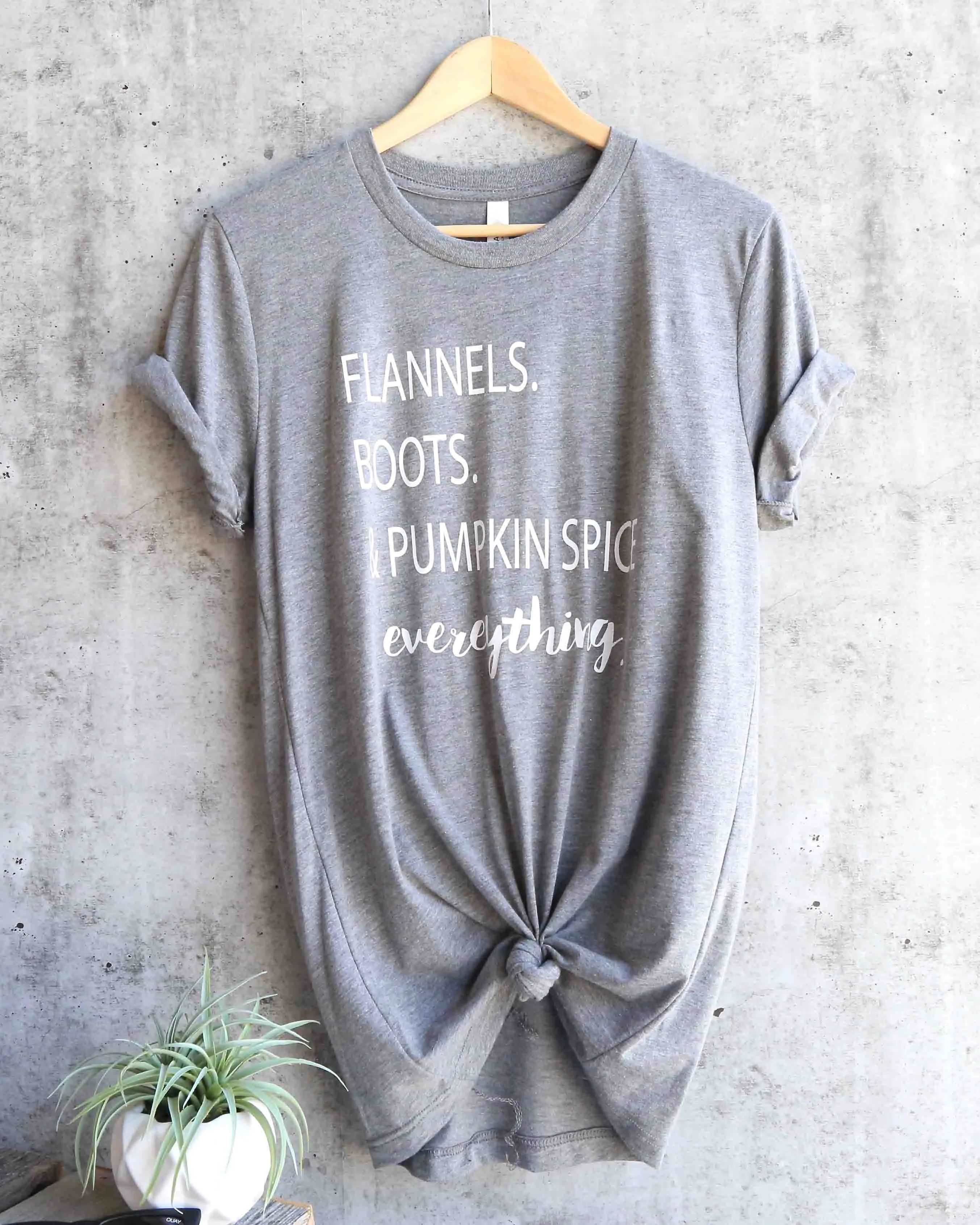 Distracted - Flannels, Boots, and Pumpkin Spice Unisex Graphic Tee in Heather Grey