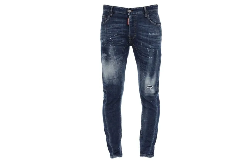 Dsquared2 17cm Tidy Biker Denim Paint Jeans Blue