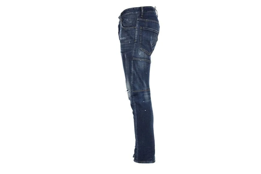 Dsquared2 17cm Tidy Biker Denim Paint Jeans Blue