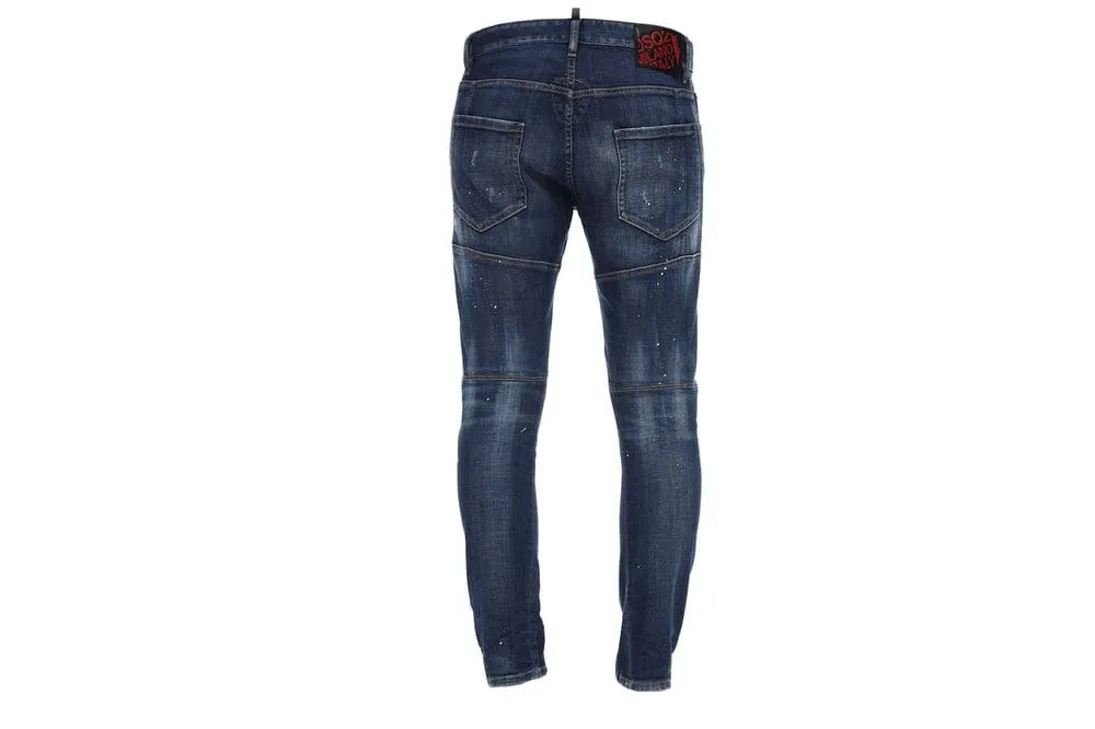 Dsquared2 17cm Tidy Biker Denim Paint Jeans Blue