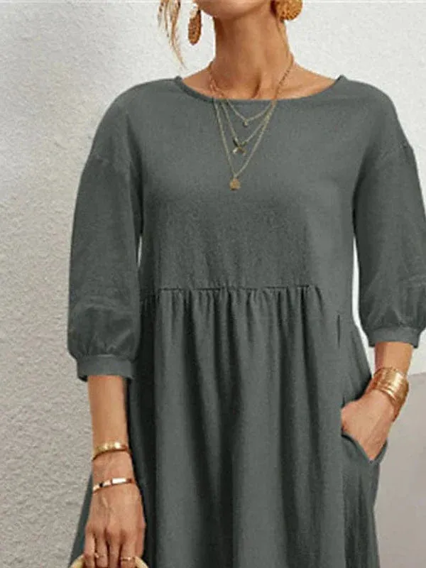 Elegant Dark Green Maxi Dress with Ruched Pocket