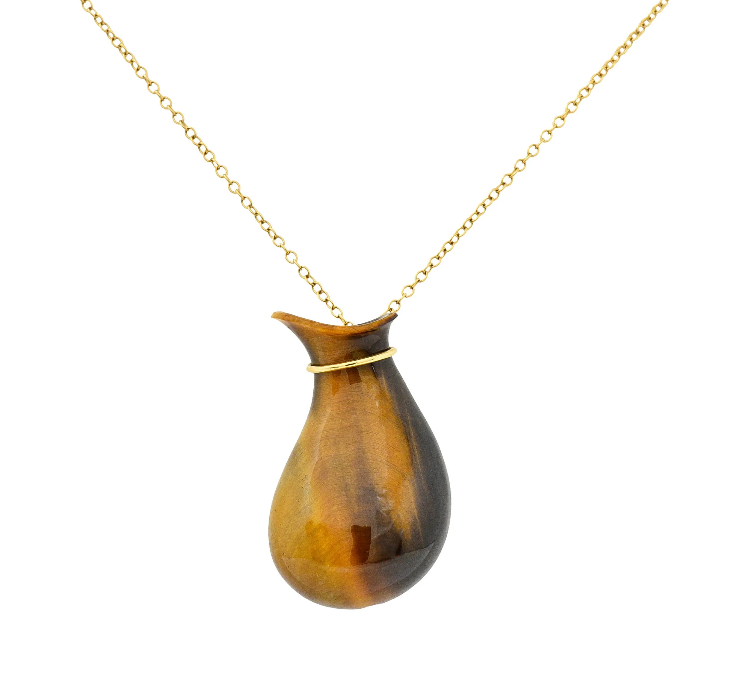 Elsa Peretti Tiffany & Co. Tiger's Eye Quartz 18 Karat Gold Bottle Jug Pendant Necklace