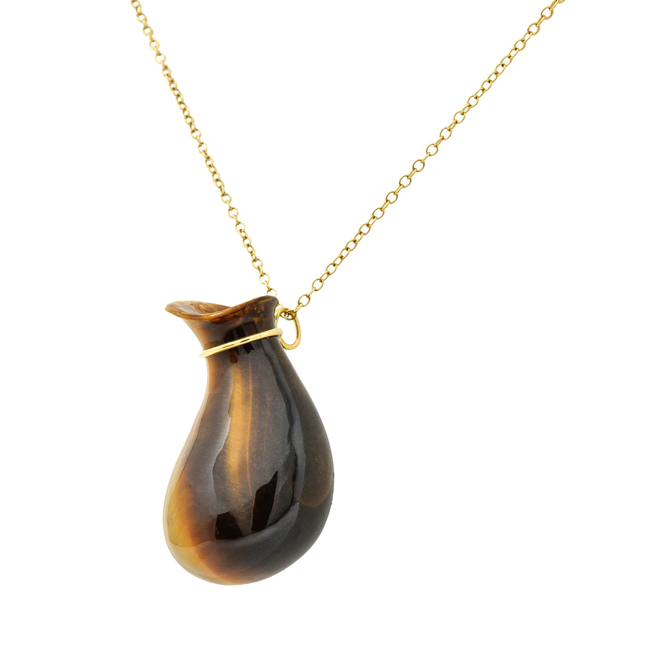 Elsa Peretti Tiffany & Co. Tiger's Eye Quartz 18 Karat Gold Bottle Jug Pendant Necklace