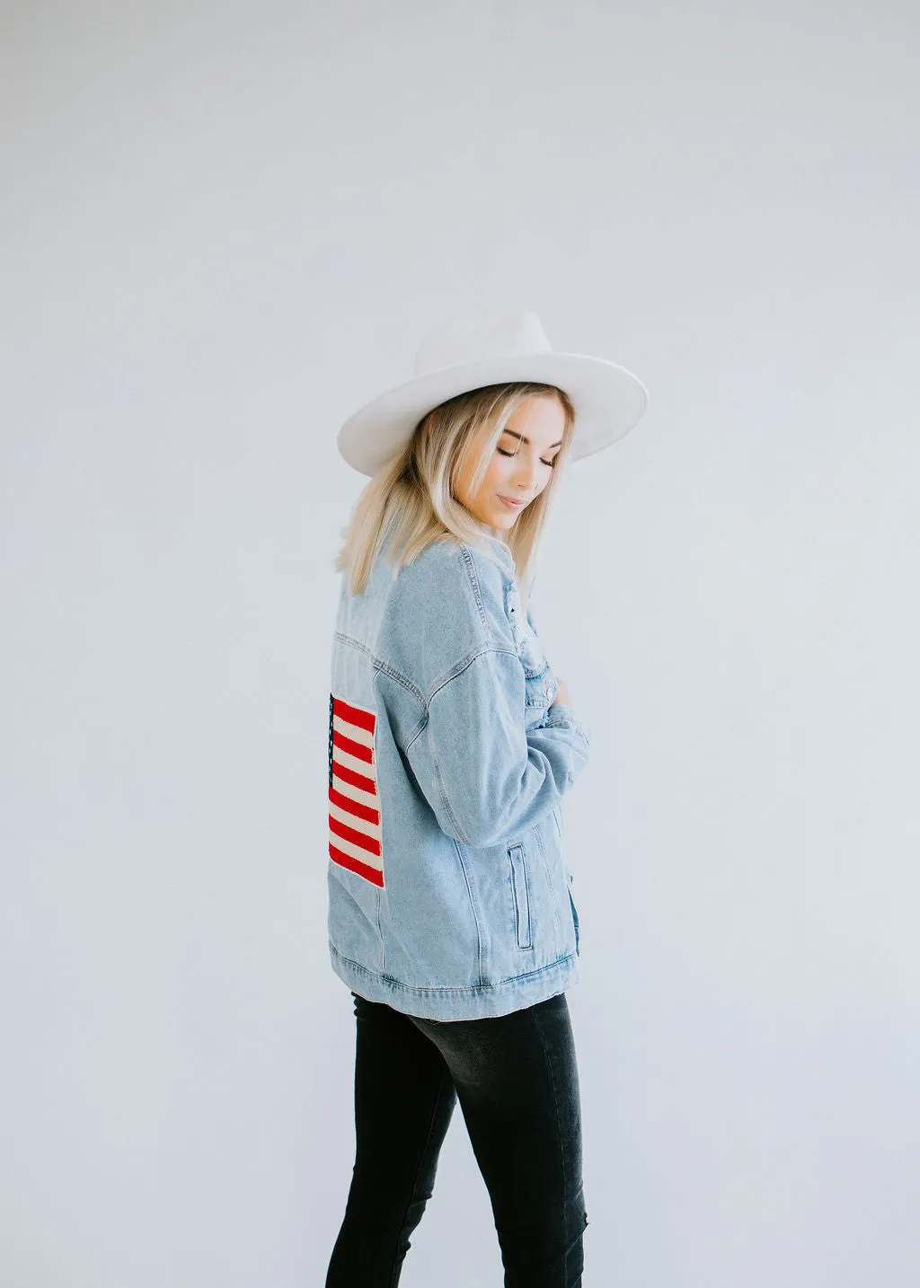 Embroidered Flag Denim Jacket FINAL SALE