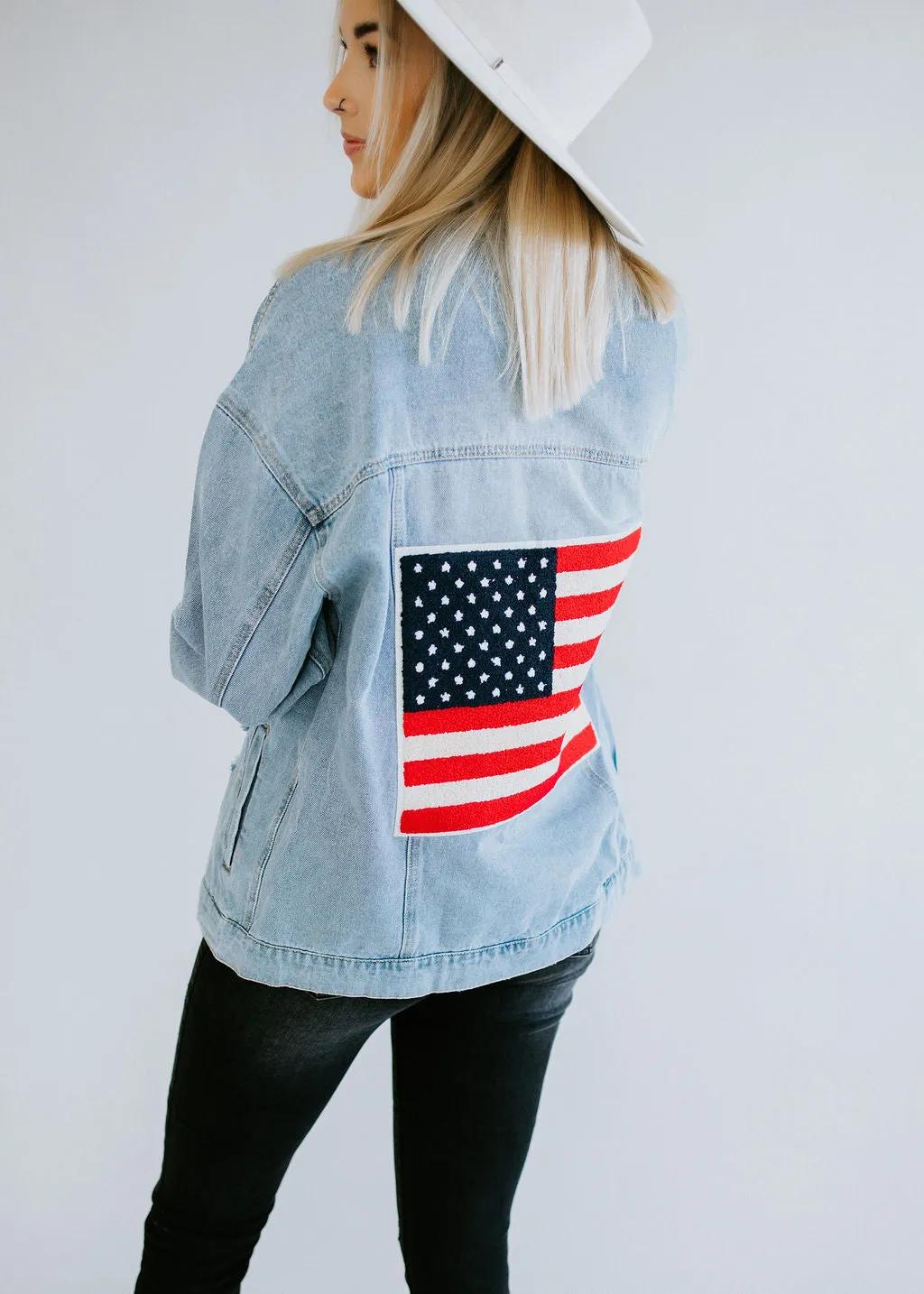 Embroidered Flag Denim Jacket FINAL SALE