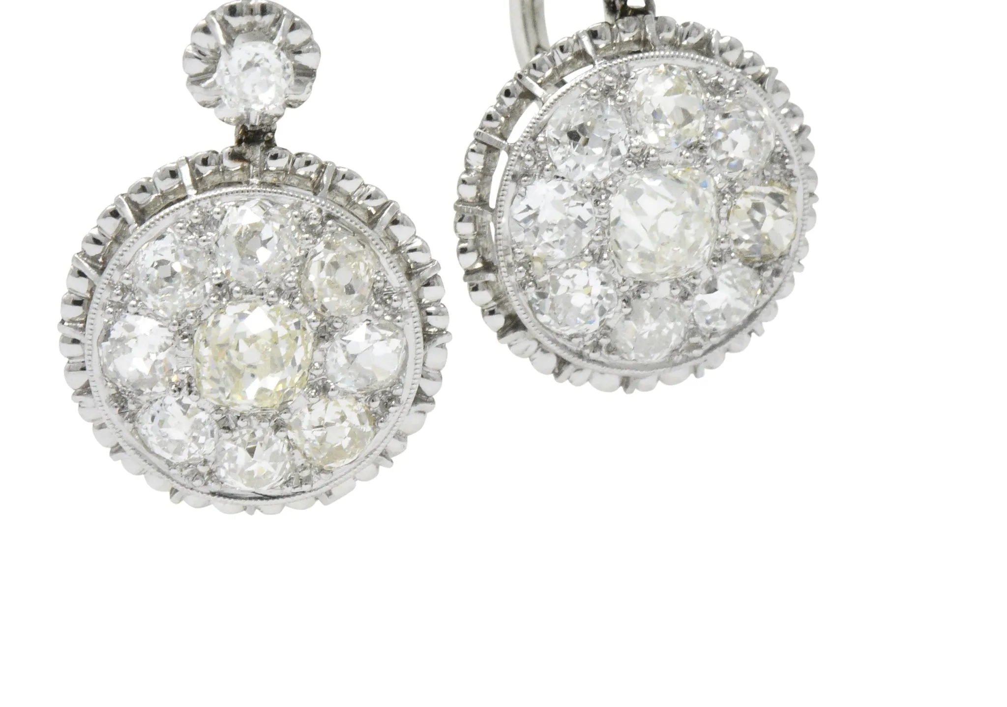 Exceptional Edwardian 4.09 CTW Diamond Platinum Drop Earrings