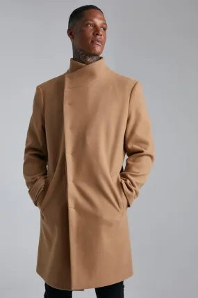 Funnel Neck Wool Look Overcoat | boohooMAN UK