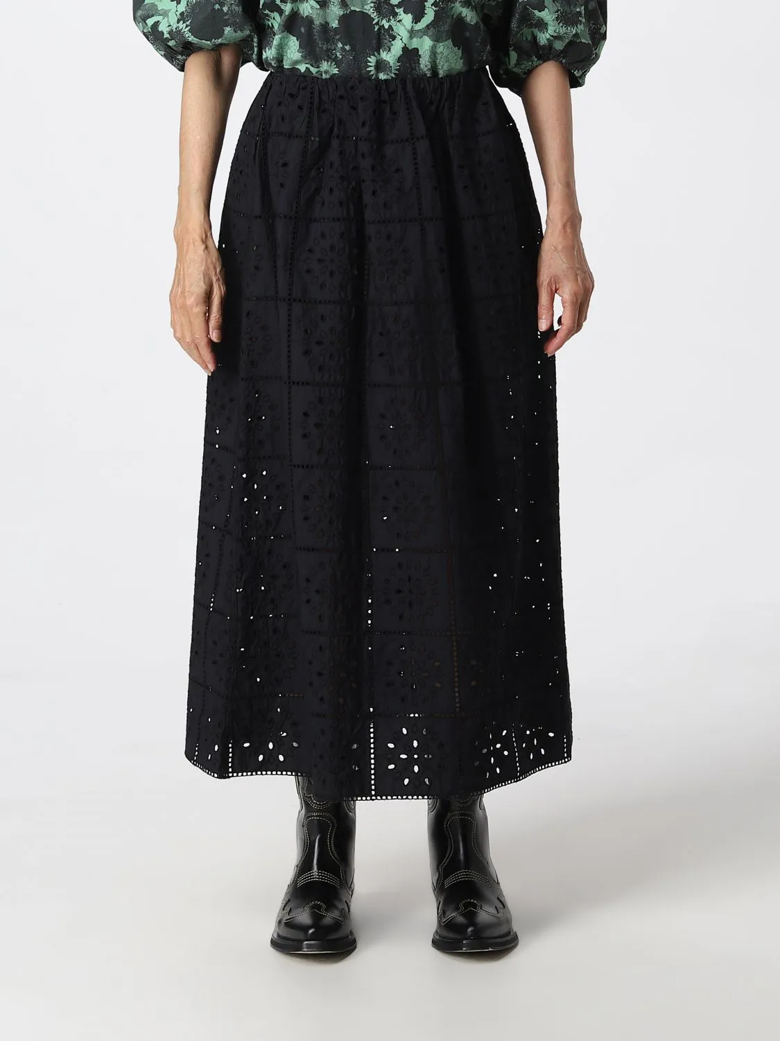 Ganni Broderie Anglaise MIDI Skirt - Black Size 40