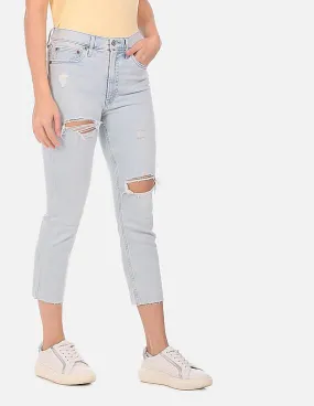 GAP Women Light Blue High Rise Destructed Cigarette Jeans