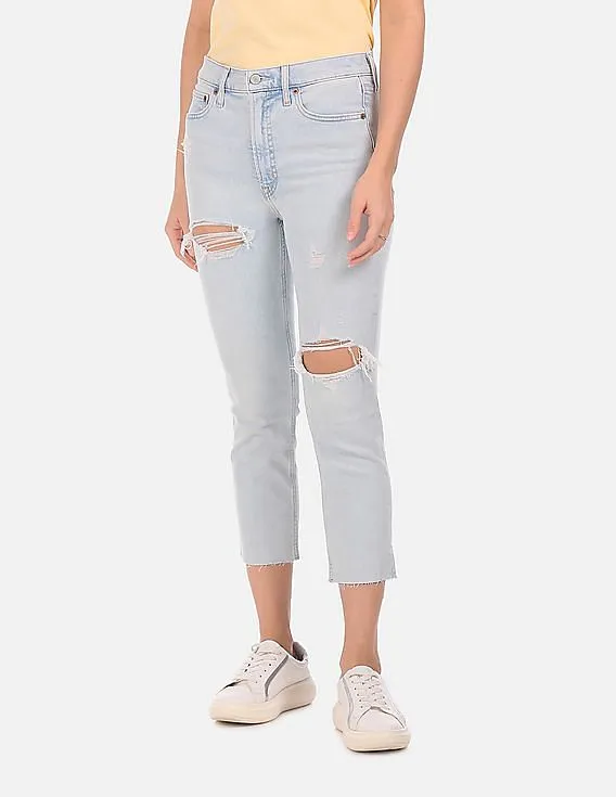 GAP Women Light Blue High Rise Destructed Cigarette Jeans