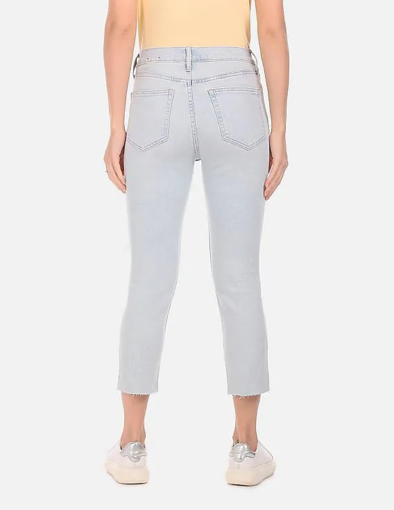 GAP Women Light Blue High Rise Destructed Cigarette Jeans