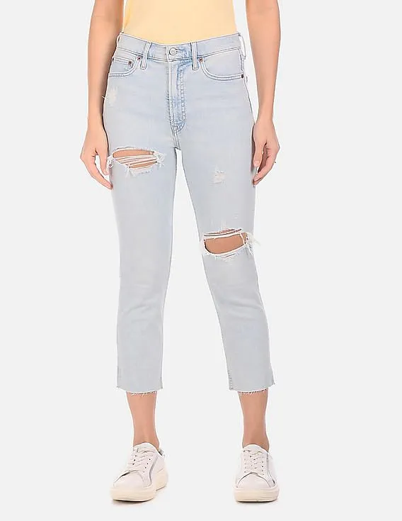 GAP Women Light Blue High Rise Destructed Cigarette Jeans