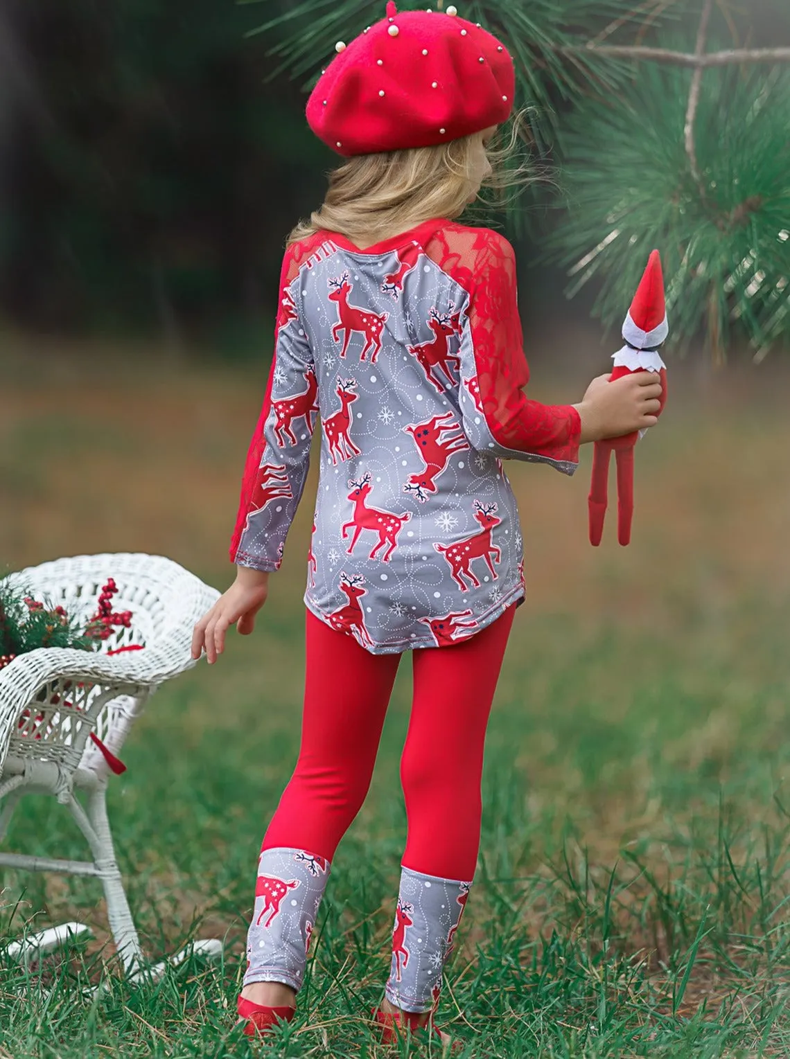 Girls Lace Contrast Long Sleeve Tunic And Matching Cuffed Legging Set