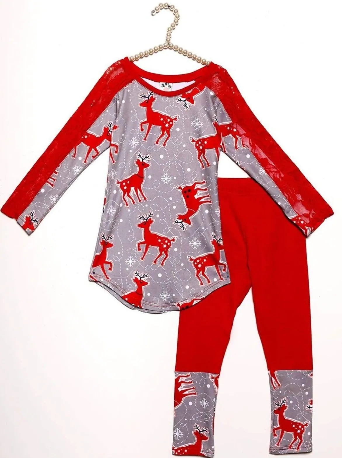 Girls Lace Contrast Long Sleeve Tunic And Matching Cuffed Legging Set