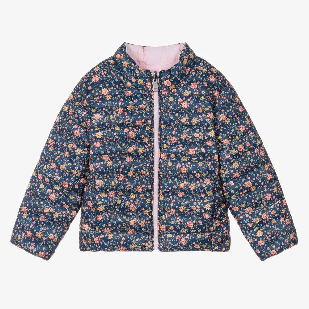 Girls Pink & Blue Floral Reversible Jacket