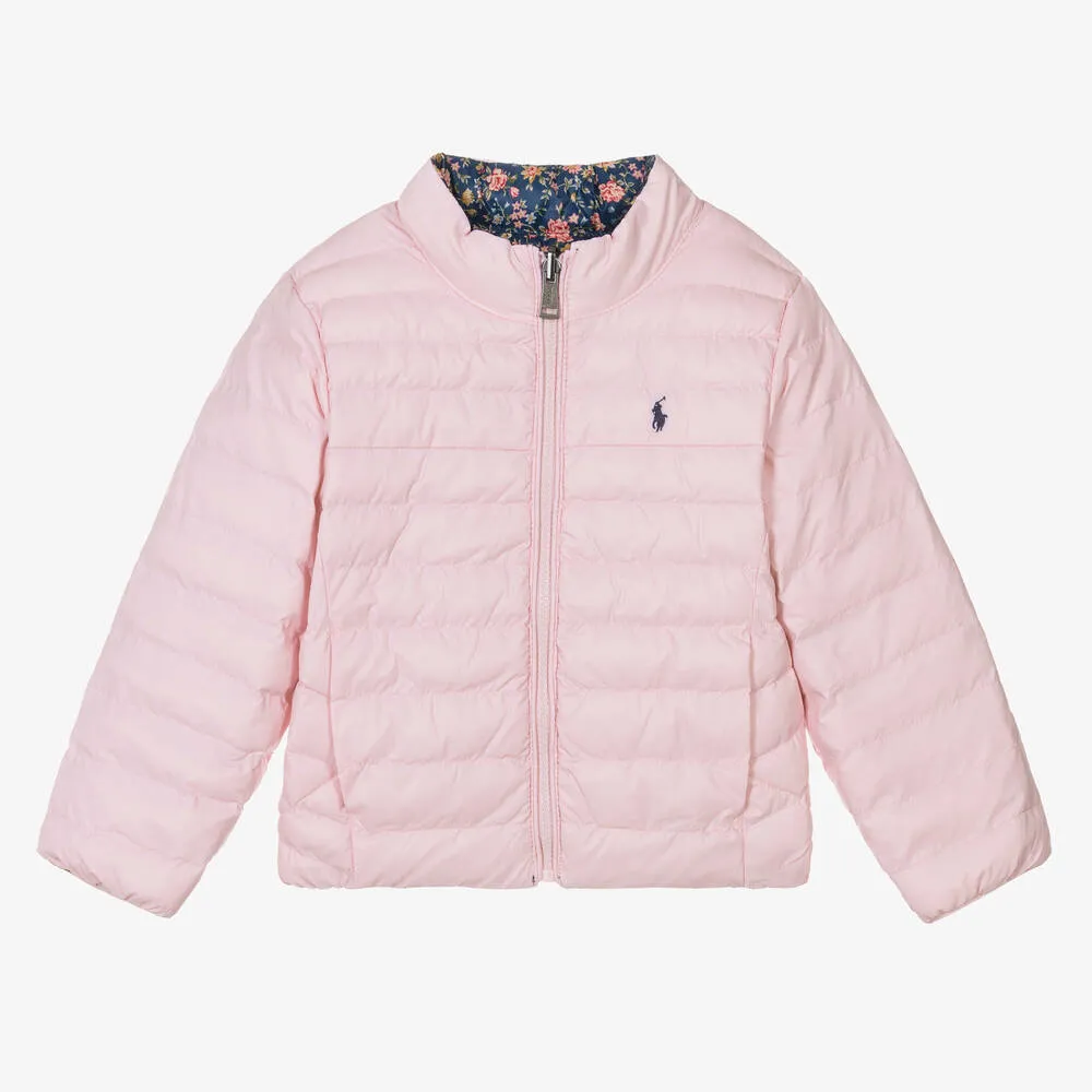 Girls Pink & Blue Floral Reversible Jacket