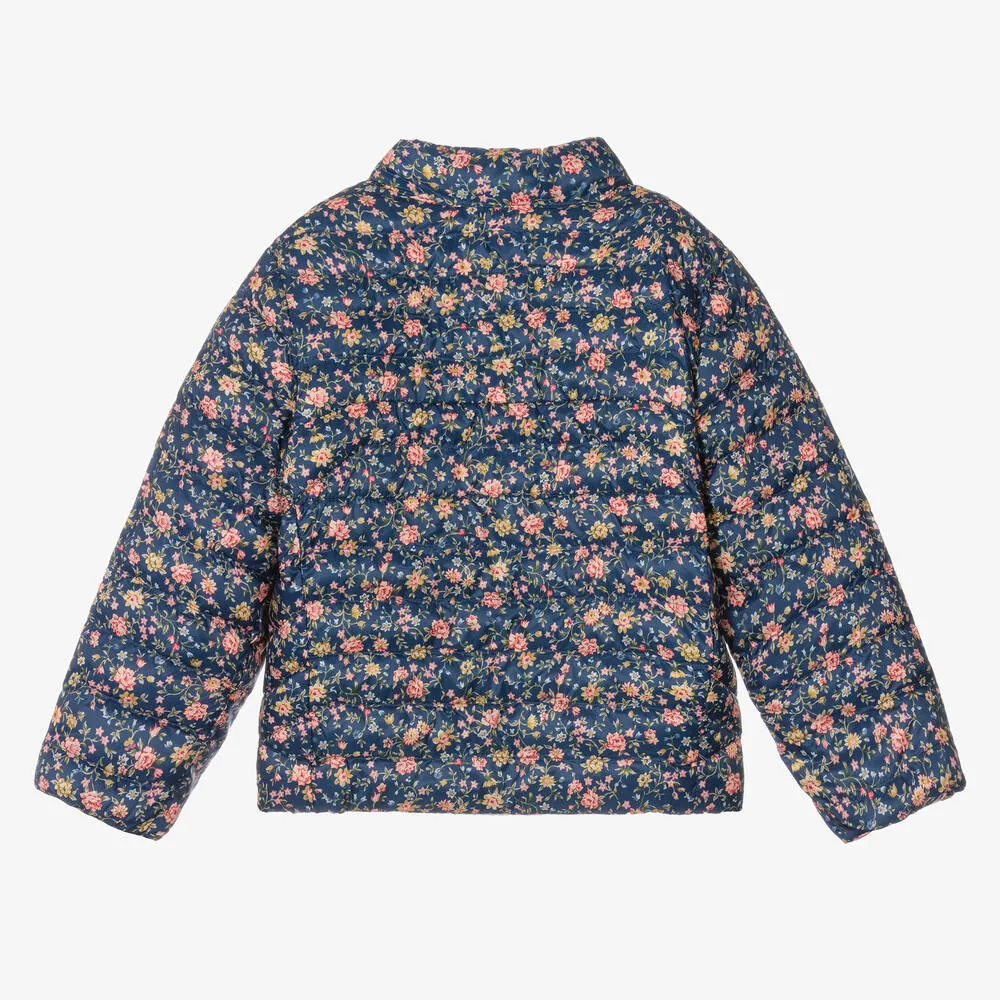 Girls Pink & Blue Floral Reversible Jacket