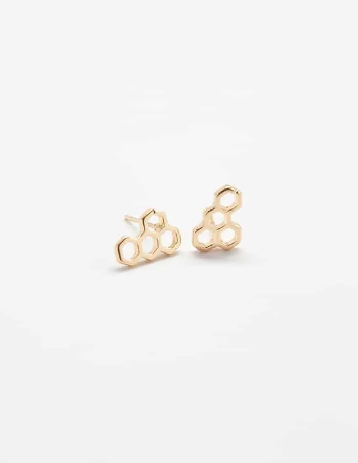 Gold Honeycomb Stud Earrings