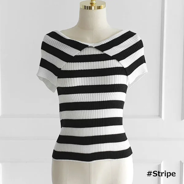 gumzzi  |Stripes Sleeveless V-Neck Bi-color Plain Short Sleeves