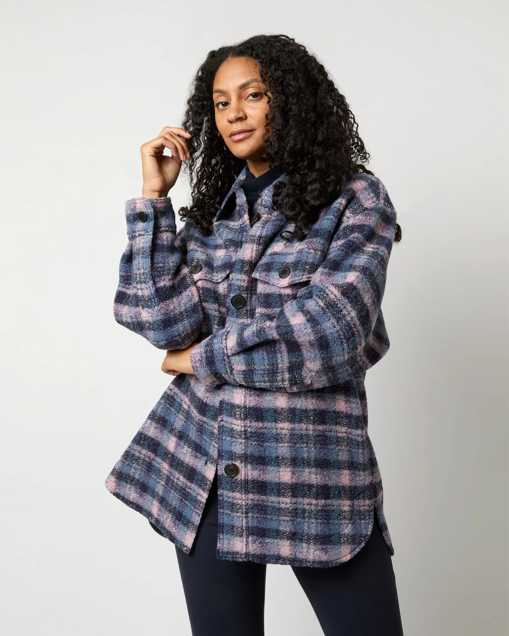 Harveli Checked Coat in Lilac/Navy