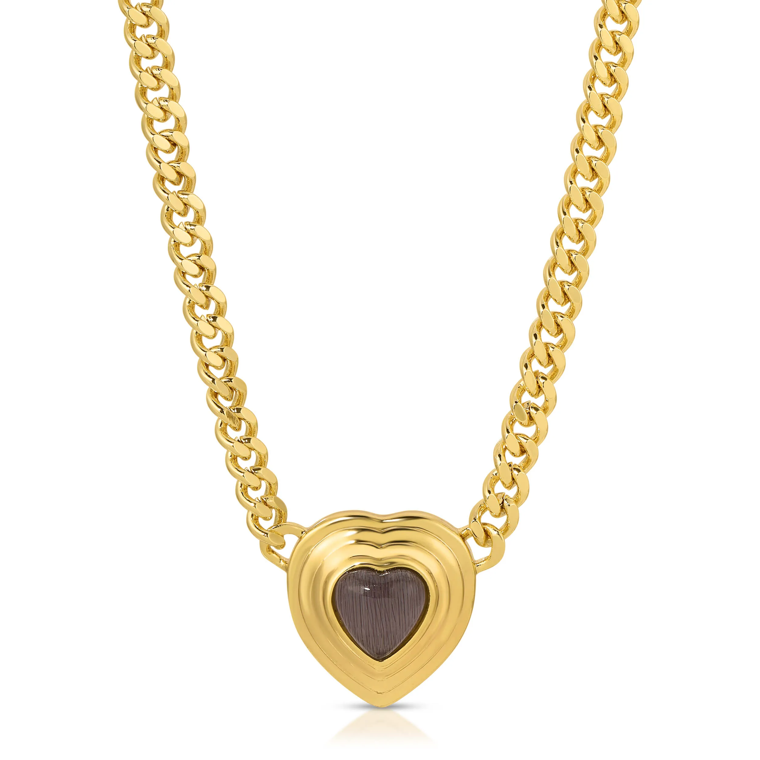 Heart of Stone Curb Link Necklace - Black Tiger's Eye