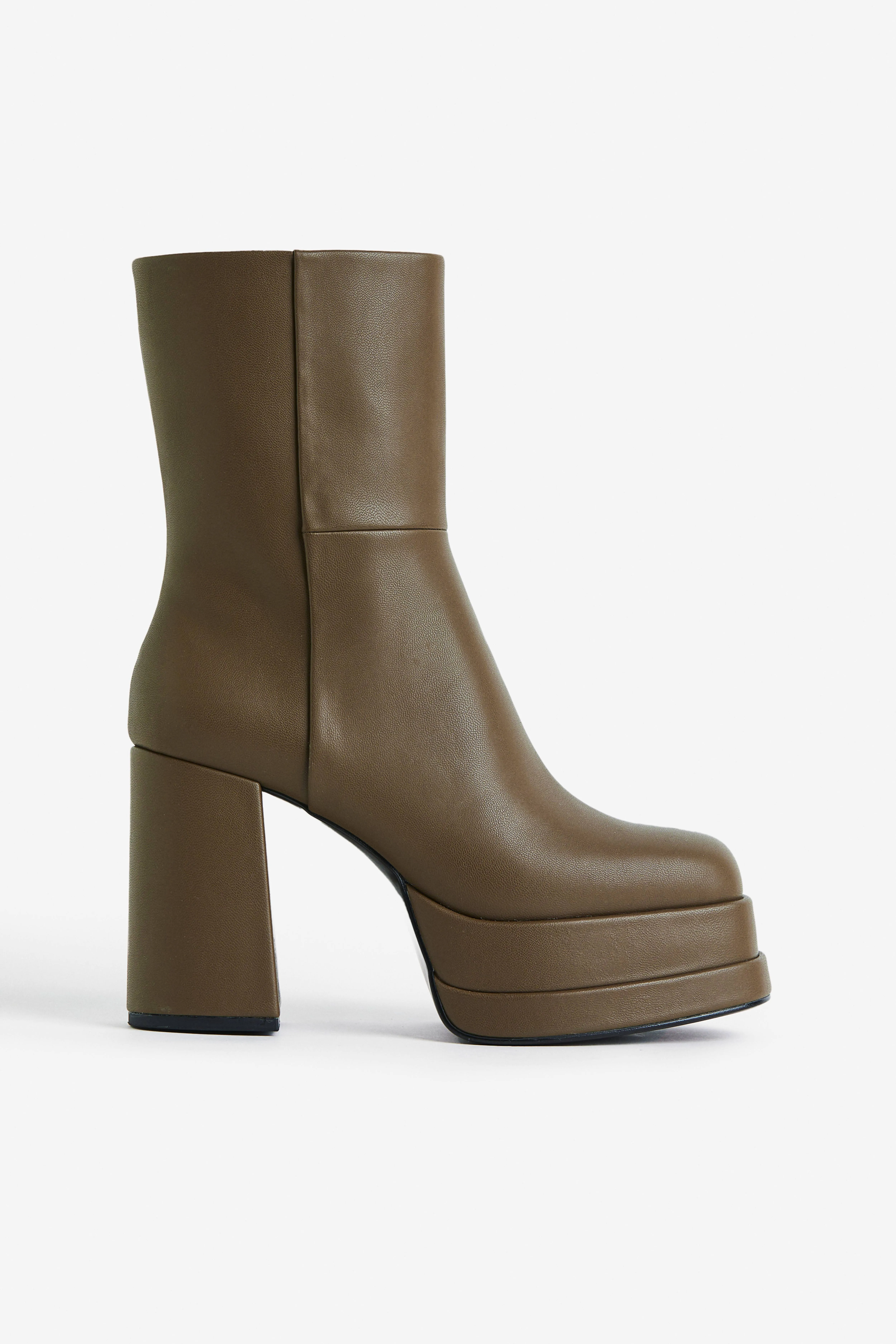 Heeled platform boots - High heel - Khaki green - Ladies | H&M GB