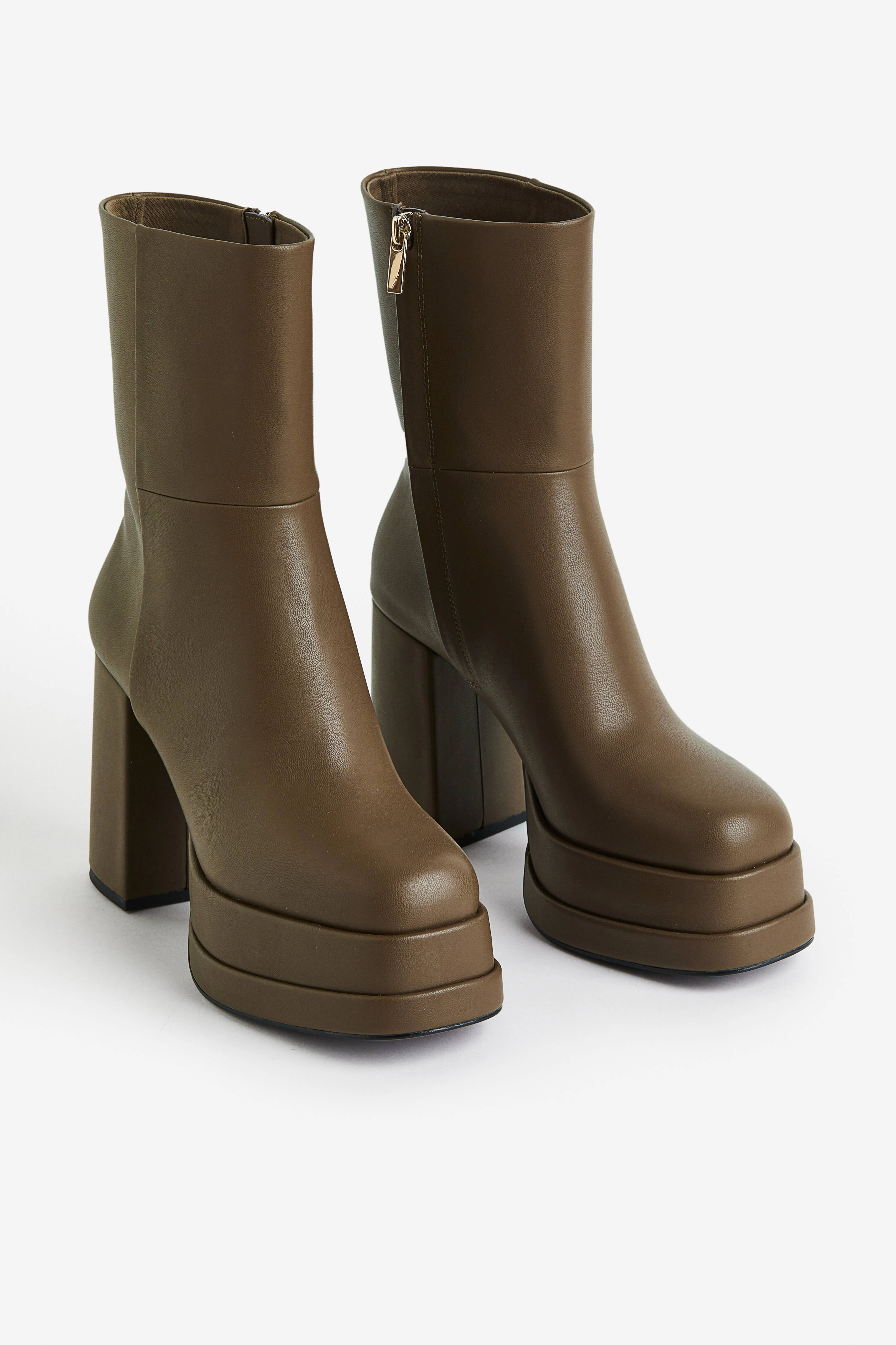 Heeled platform boots - High heel - Khaki green - Ladies | H&M GB