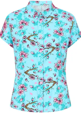 Hell Bunny Louella Blossom 40's Blouse Aqua