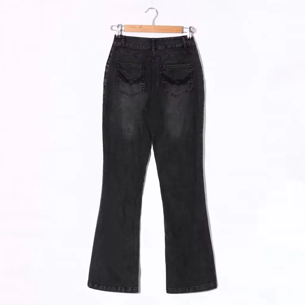 High Street Style Low Waist Flared Casual Jeans Pants for Women