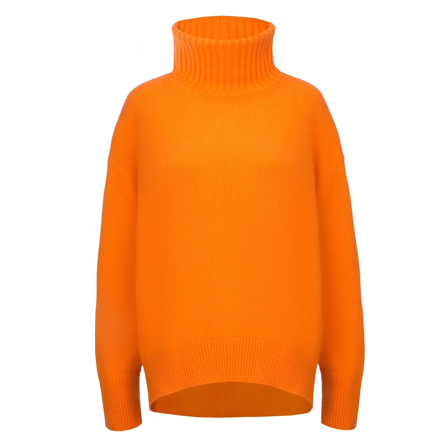 Hot Orange 100% Cashmere Turtleneck Sweater