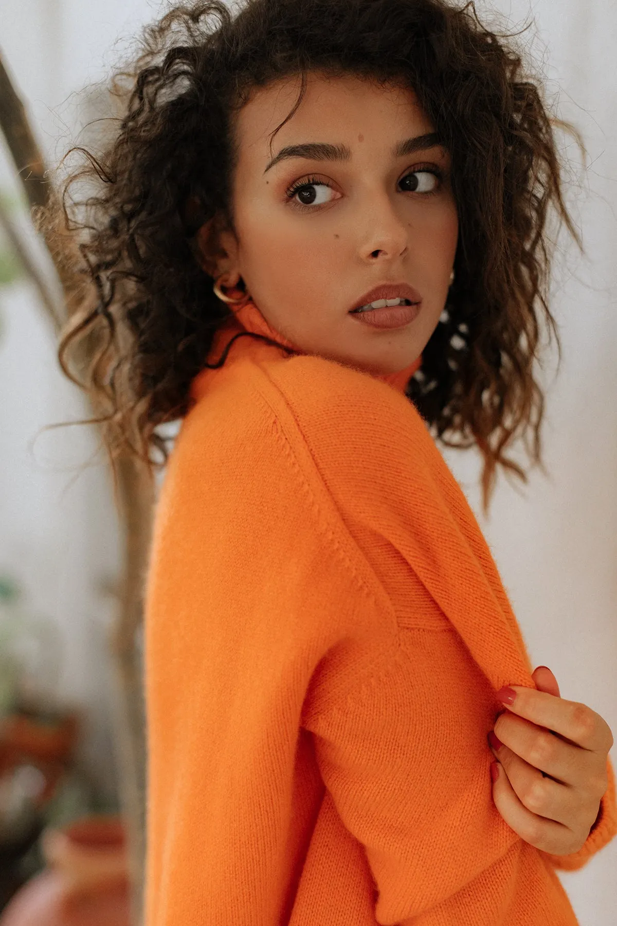 Hot Orange 100% Cashmere Turtleneck Sweater