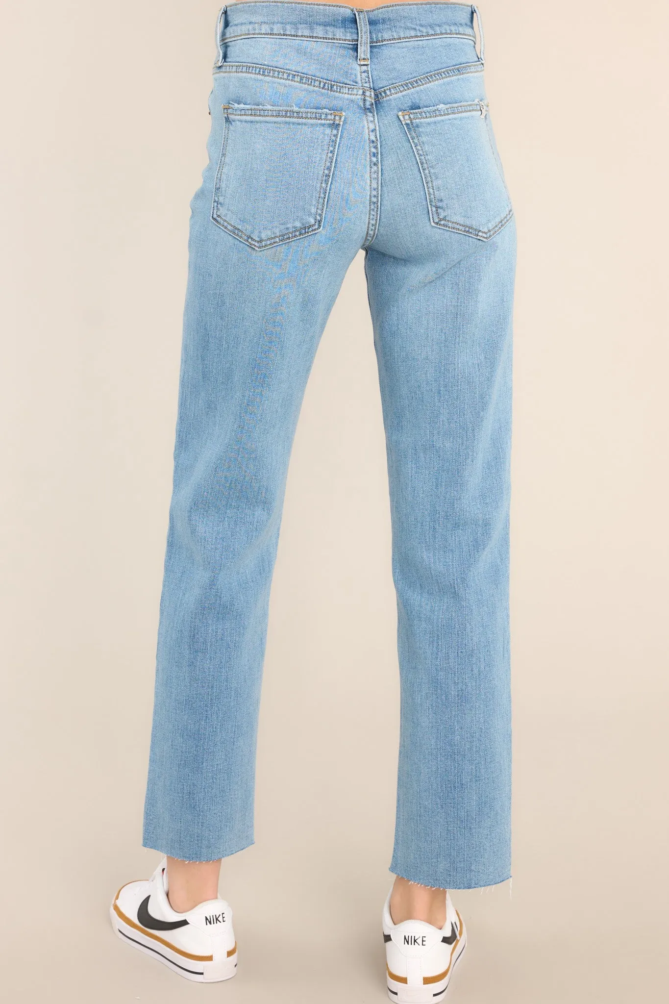 I Knew Light Wash Raw Hem Straight Leg Jeans