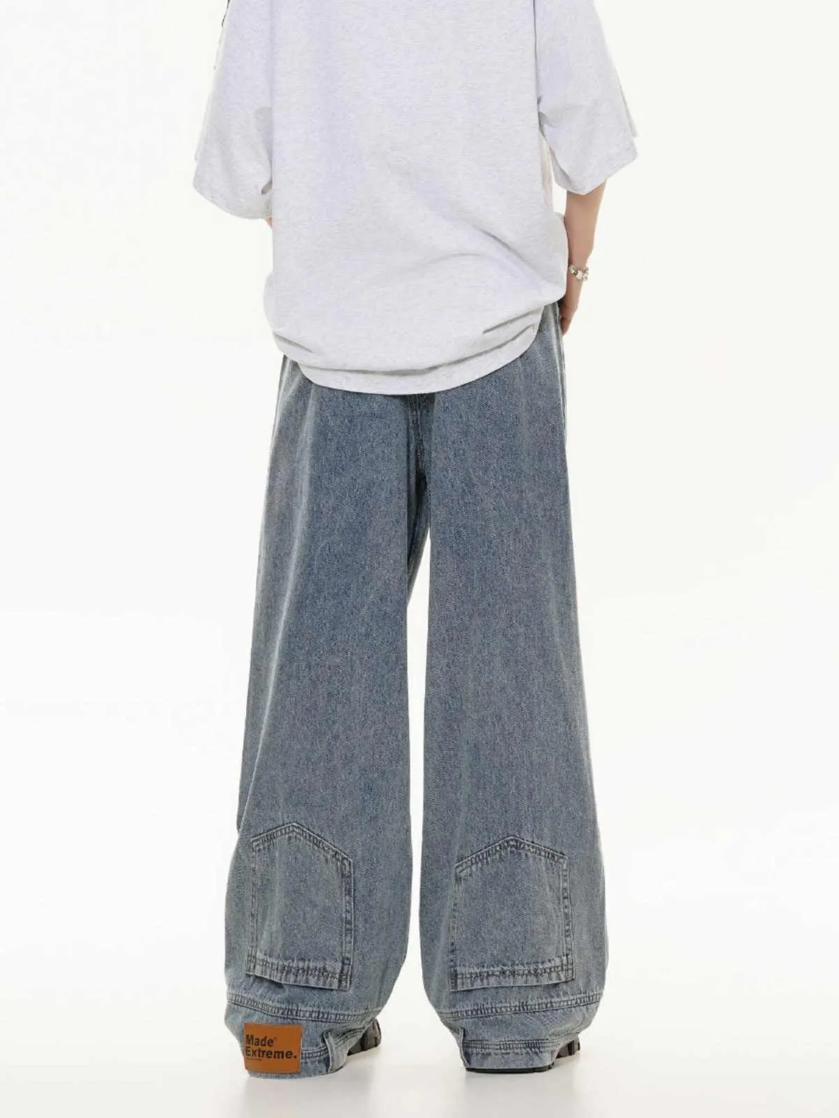 Inverted Washed Wide-Leg Jeans