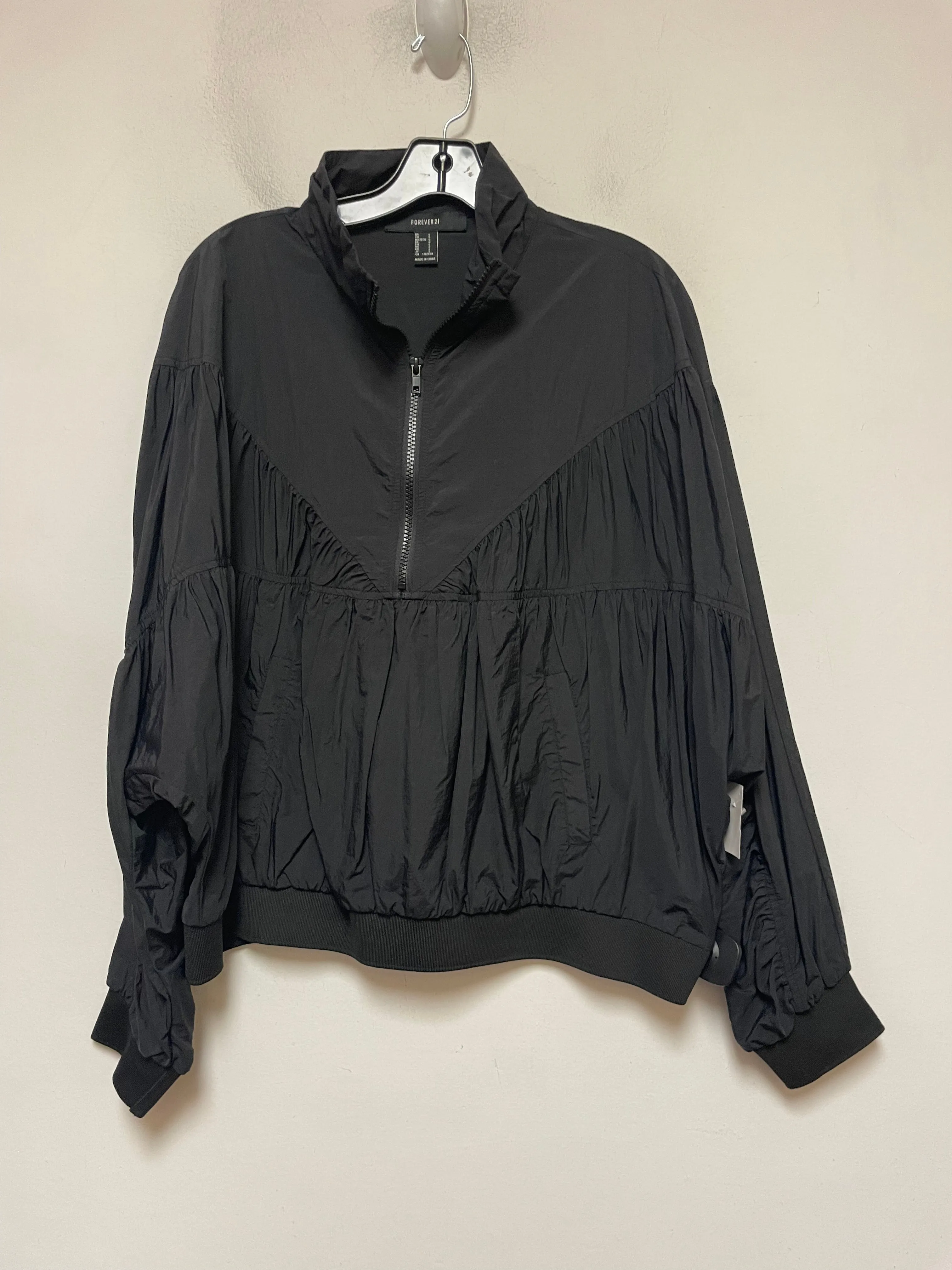 Jacket Windbreaker By Forever 21 In Black, Size: L