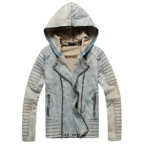 Jeans jacket with faded hood with padding shoulders