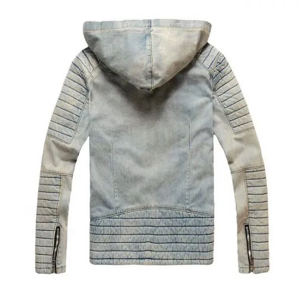 Jeans jacket with faded hood with padding shoulders