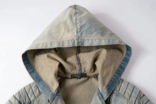 Jeans jacket with faded hood with padding shoulders