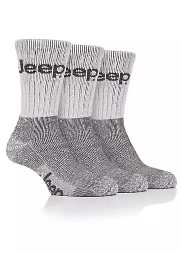 Jeep Mens 3 Pack Ecru/Grey Luxury Terrani Boot Socks | Grattan